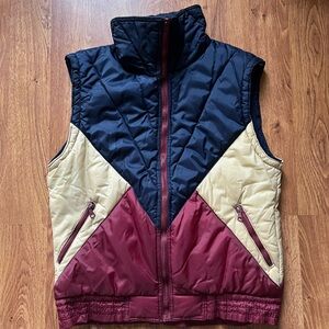 Vintage 80s Puffer Vest - Navy, Burgundy and Cream / Colour Block / Ski Vest